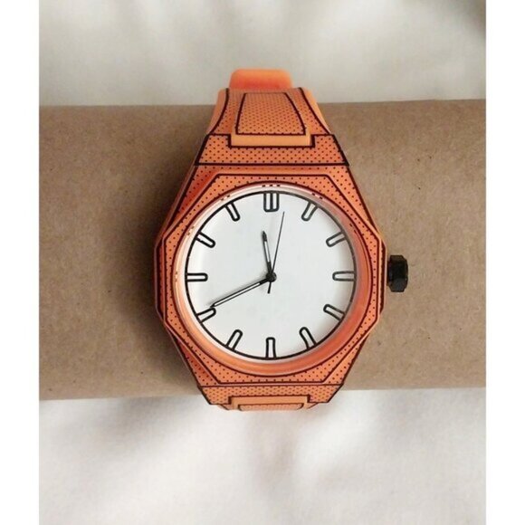 Minimalist Cartoon Style Analog Men's Watch Orange New - Picture 1 of 5